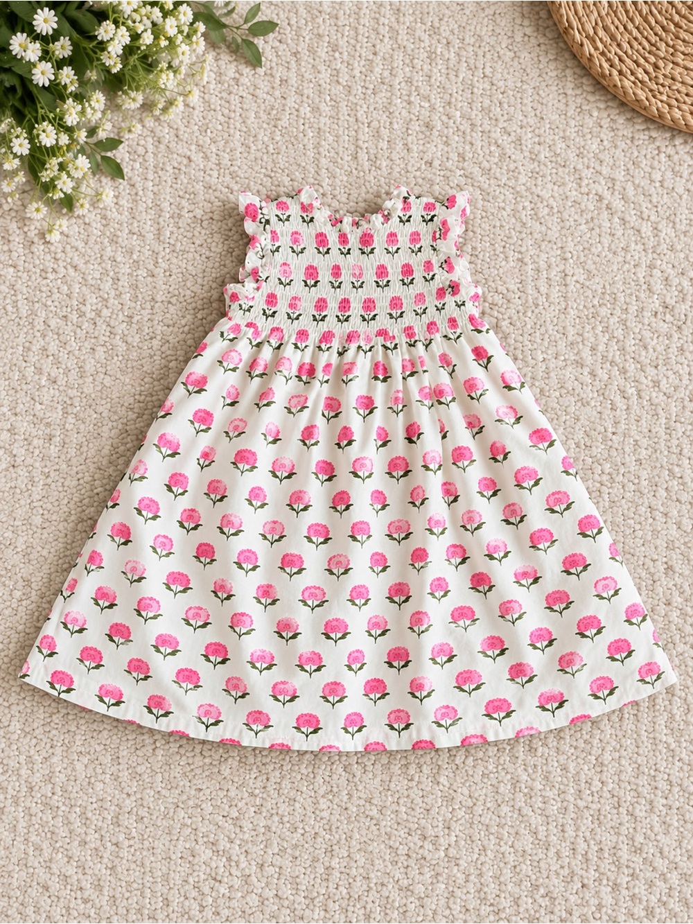 Quince 100% Organic Cotton Poplin Smocked Flutter Sleeve Dress